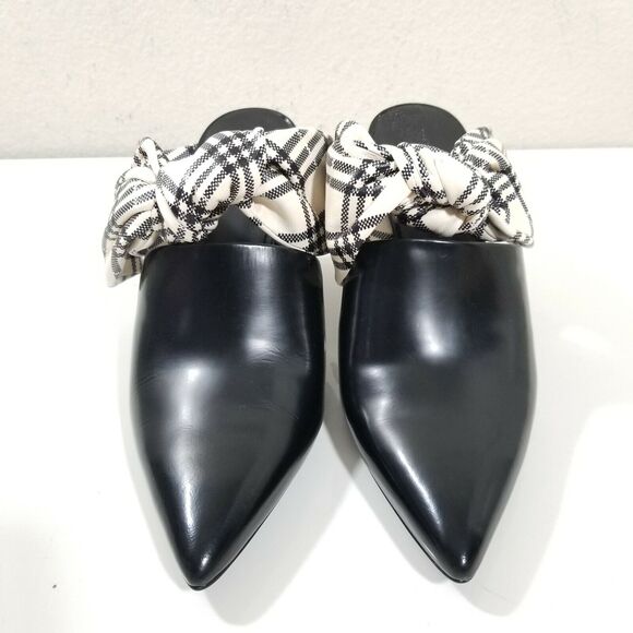 Self Portrait Lily Mules Block Heel Bow Black Leather Sz 9.5 NIB $460 - Picture 8 of 12